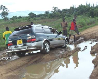 Car in mud Kisumu village