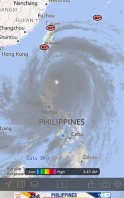 The typhoon was chiefly affecting the north. See the blue dot where I was at the time?