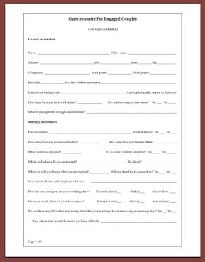 Pre marriage questionnaire for couples