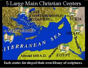 5 large Christian Centers in 600 AD